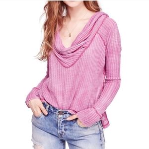 Free People Waffle Cowl Neck Top Medium M